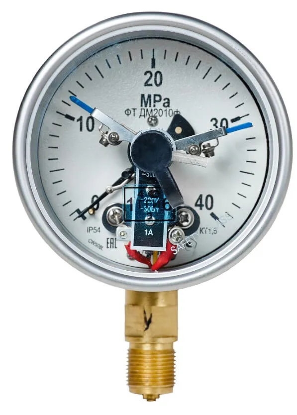 Вакуумметры, мановакуумметры, манометры электроконтактные пылевлагозащищенные ДВ2010ф, ДА2010ф, ДМ2010ф IP54(IP65) (Диаметр: 100 мм)