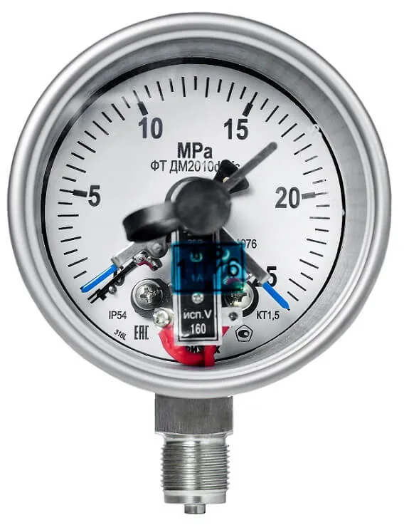 Вакуумметры, мановакуумметры, манометры электроконтактные коррозионностойкие ДВ2010ф Кс, ДА2010ф Кс, ДМ2010ф Кс (Диаметр: 100 мм)