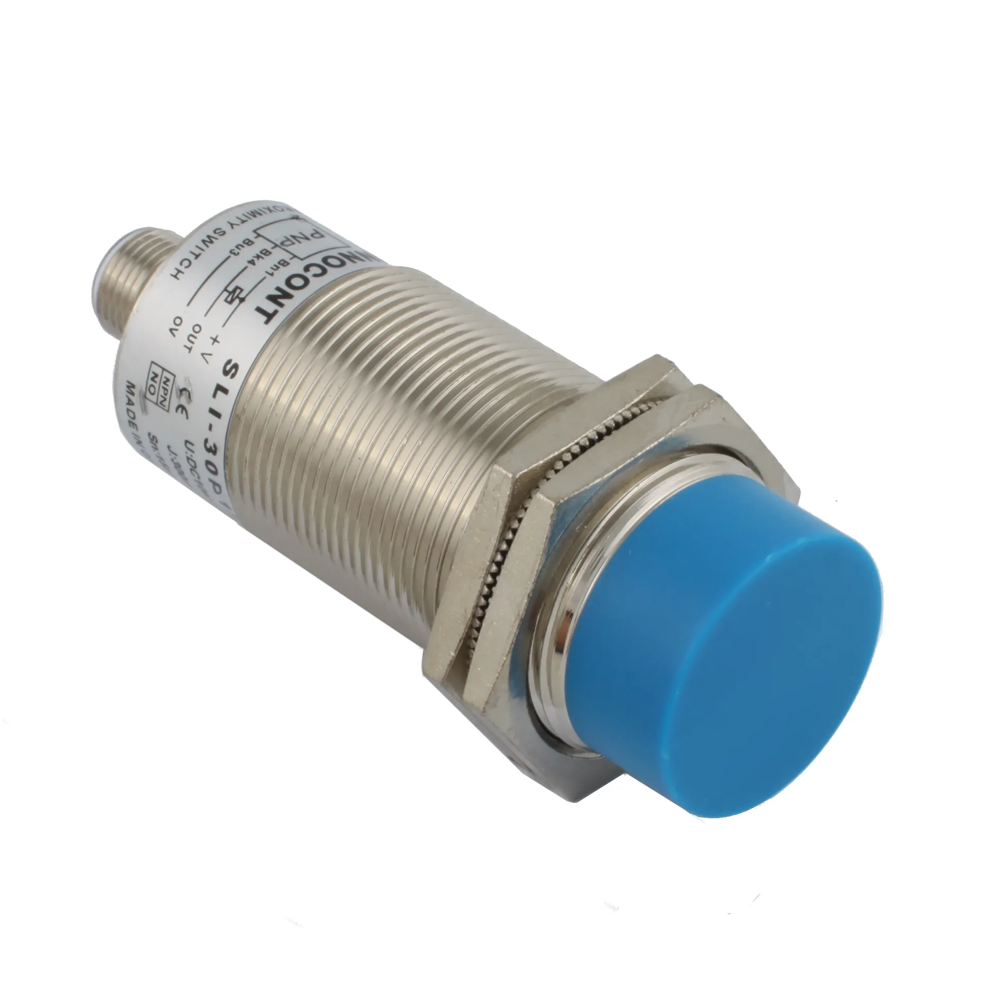 INNOCONT Индуктивный датчик, M30x1,5, L=78 мм, неэкранированный, зона срабатывания 15 мм, -25 +60 С, 12…24 VDC, IP67, выход: PNP NO, макс. ток 200 мА, разъем M12 SLI-30P15C