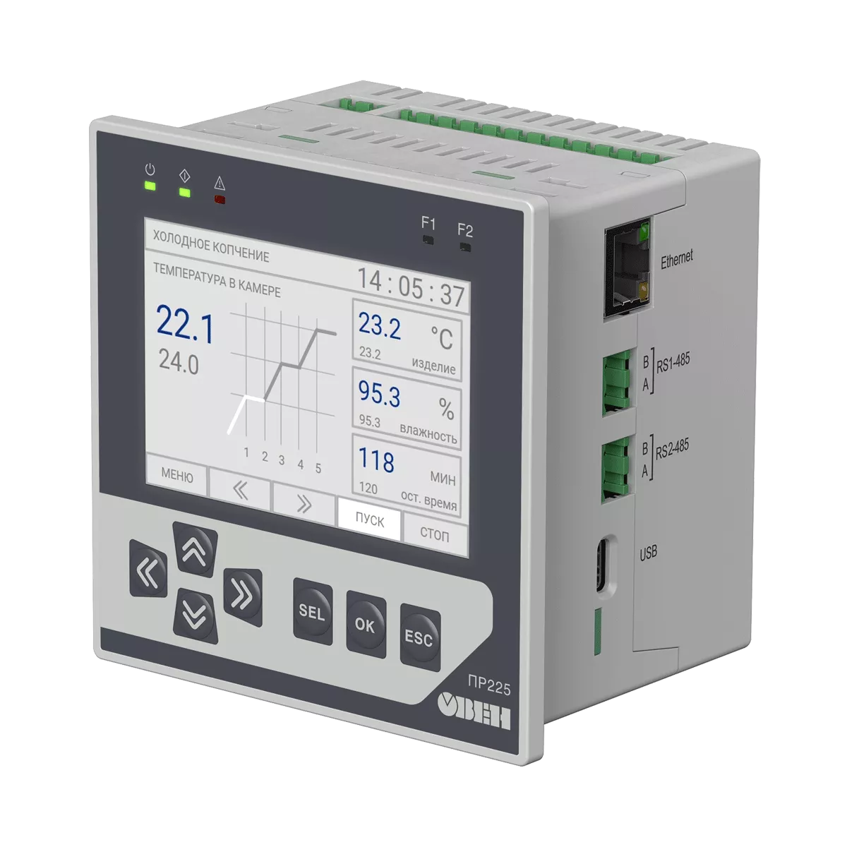ПР225 программируемое реле в щитовом исполнении с графическим дисплеем и Ethernet