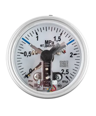 Вакуумметры, мановакуумметры, манометры электроконтактные пылевлагозащищенные ДВ2010ф, ДА2010ф, ДМ2010ф IP54(IP65) (Диаметр: 100 мм)