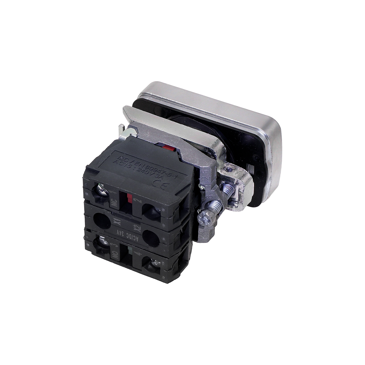 Кнопка двойная плоская с подсветкой, красная/зеленая, маркировка "I+O", 1NO+1NC, 24V AC/DC, IP65, металл