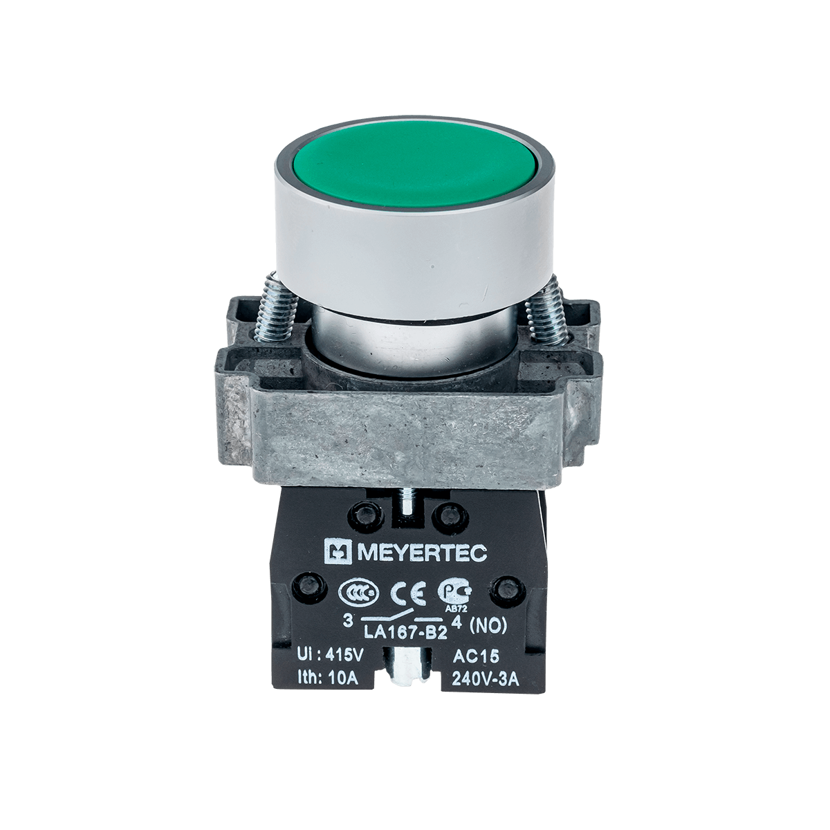 Кнопка плоская зеленая, 1NO, металл